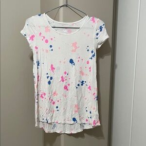Justice White Tee with Pink & Navy Splatter